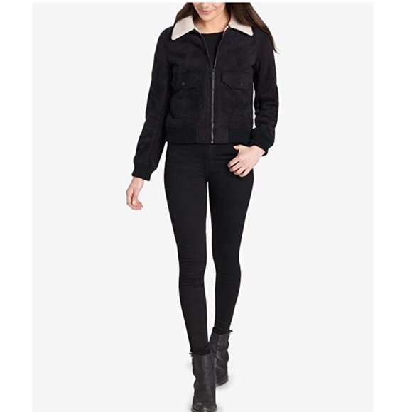 NWT Levi's Women's Faux Leather Sherpa Aviator Bomber Jacket Size M $180 2D114 - Picture 1 of 3